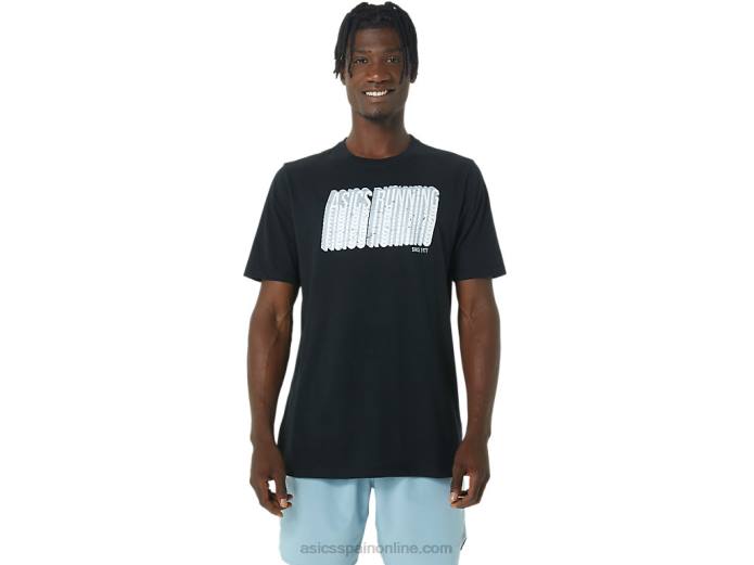 camiseta larga con logo abstracto Asics 4L68795 rendimiento negro