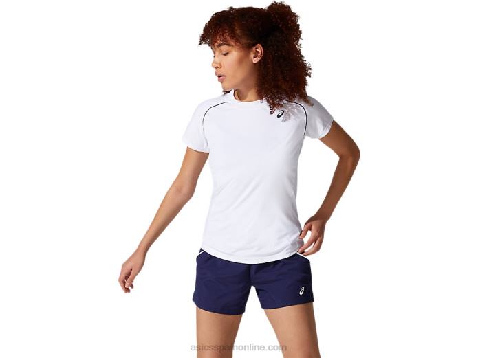 camiseta con ribetes para mujer Asics 4L683880 blanco brillante