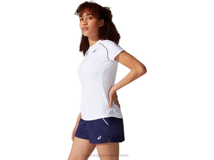 camiseta con ribetes para mujer Asics 4L683880 blanco brillante