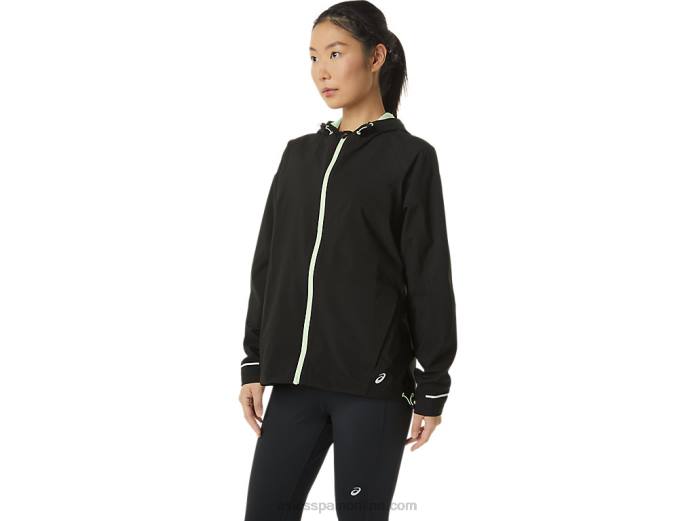 chaqueta impermeable mujer Asics 4L682168 rendimiento negro/verde susurro