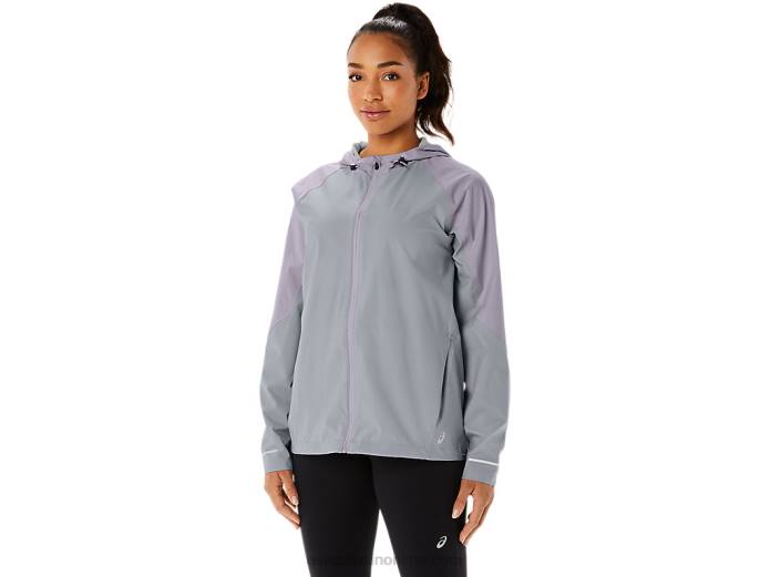 chaqueta impermeable mujer Asics 4L682328 gris piedmont/violeta anochecer