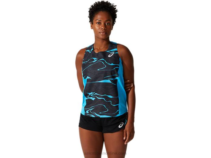 camiseta de malla ligera para mujer Asics 4L684075 agua digital